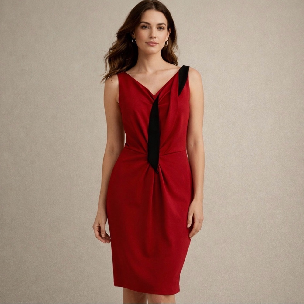 ESCADA Dress Women’s Size 40/10 Red Black Shift Elegant Designer Career Cocktail